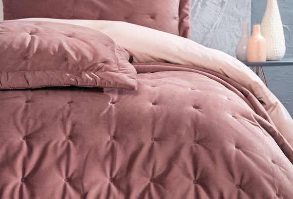 Vals Oudroze Fluweel Bed Sprei Seti Tweepersoons
