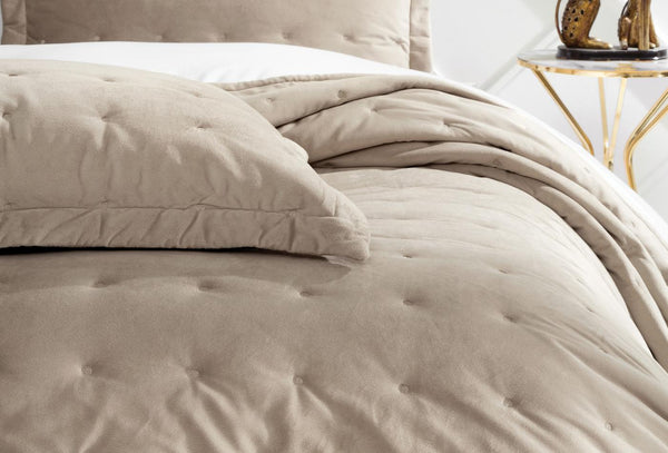 Vals Beige Fluweel Bed Sprei Seti Tweepersoons