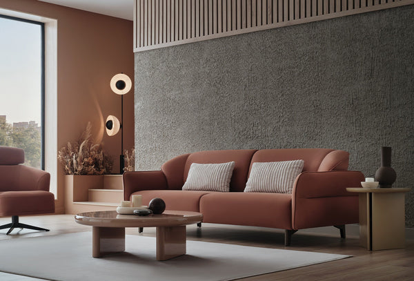 Hera 3-Zitsbank met Slaapfunctie + Fauteuil Orme Stof Donker Zalm