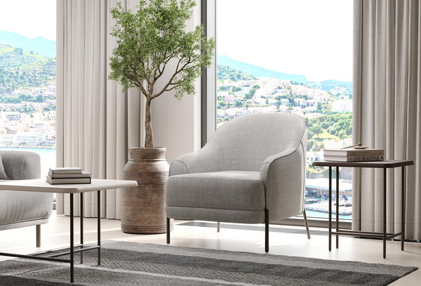 Varena Fauteuil, Geweven stof, Lichtgrijs
