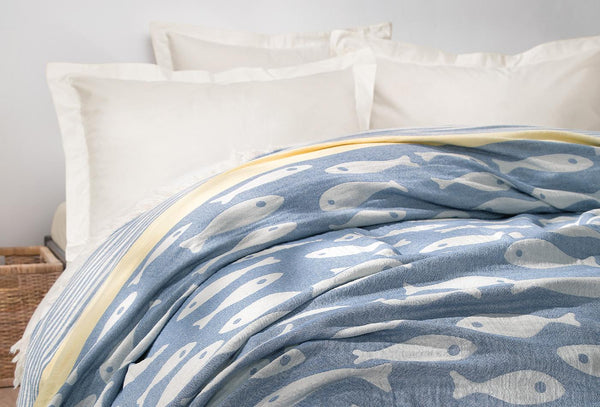 Veta Blauw Pique Bed Sprei Tweepersoons