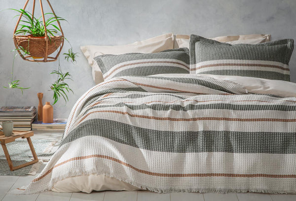 Recta Groen Pique Bed Sprei Seti Eenpersoons