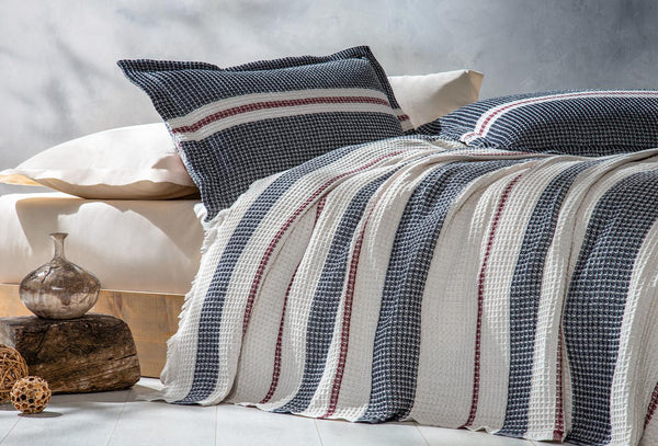 Recta Marineblauw Pique Bed Sprei Seti Tweepersoons