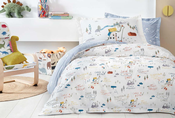 Dinno Wit Blauw Dekbedovertrekset Eenpersoons
