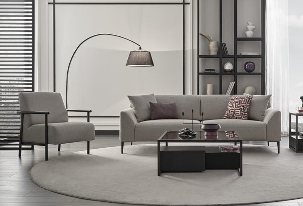 Berta 3-Zitsbank met slaapfunctie + Fauteuil Linnen geweven 17601 Beige