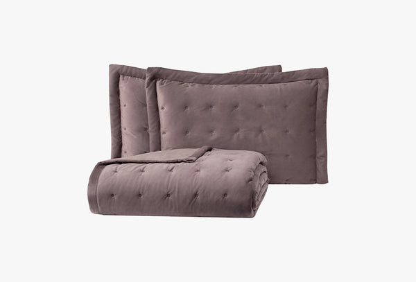 Vals Asgrijs Fluweel Bed Sprei Seti Tweepersoons