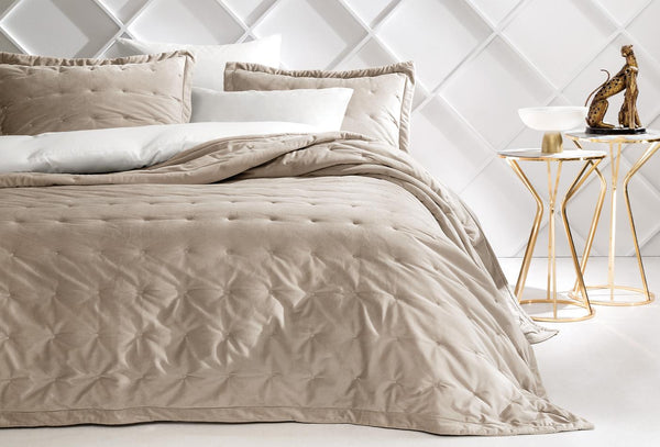 Vals Beige Fluweel Bed Sprei Seti Tweepersoons