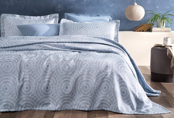 Heliks Blauw Bed Sprei Seti Tweepersoons