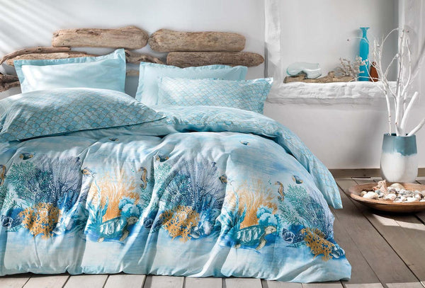 Aquamarine Turquoise Renforce Dekbedovertrekset Eenpersoons