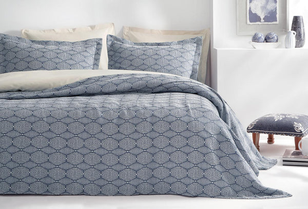 Morty Marineblauw Bed Sprei Seti Tweepersoons
