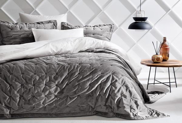 Vals Grijs Fluweel Bed Sprei Seti Tweepersoons