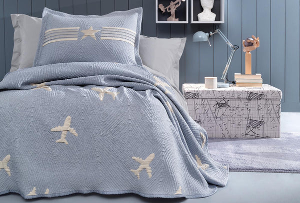 Chevron Indigo Bed Sprei Seti Eenpersoons