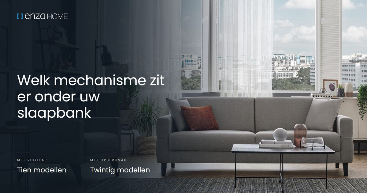 Slaapbank met opengeklapt rugleuningmechanisme in een woonkamer