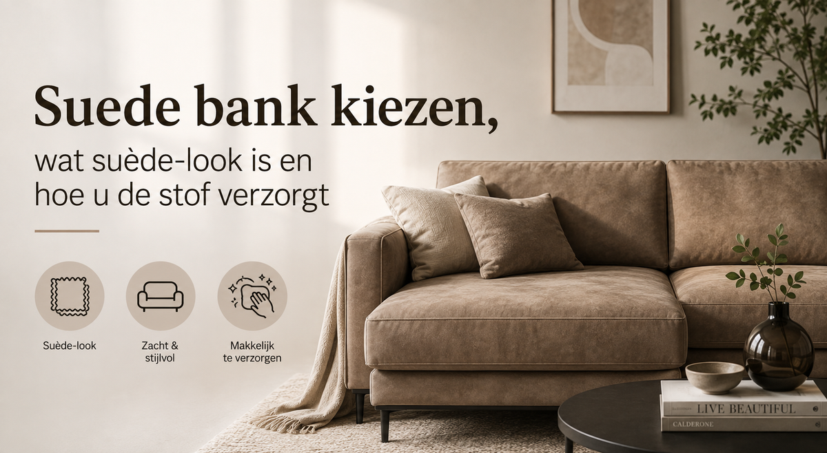 Suede-look bank in geweven stof met suedestructuur in een woonkamer