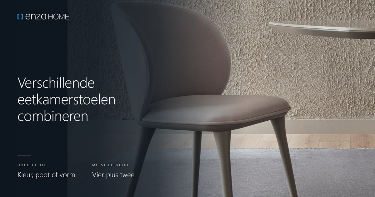 Eettafel met verschillende eetkamerstoelen in dezelfde kleurstelling