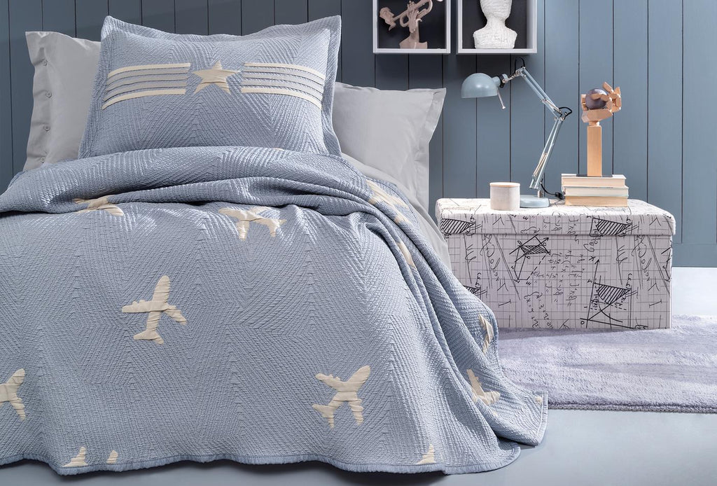 Chevron Indigo Bed Sprei Seti Eenpersoons - foto 3