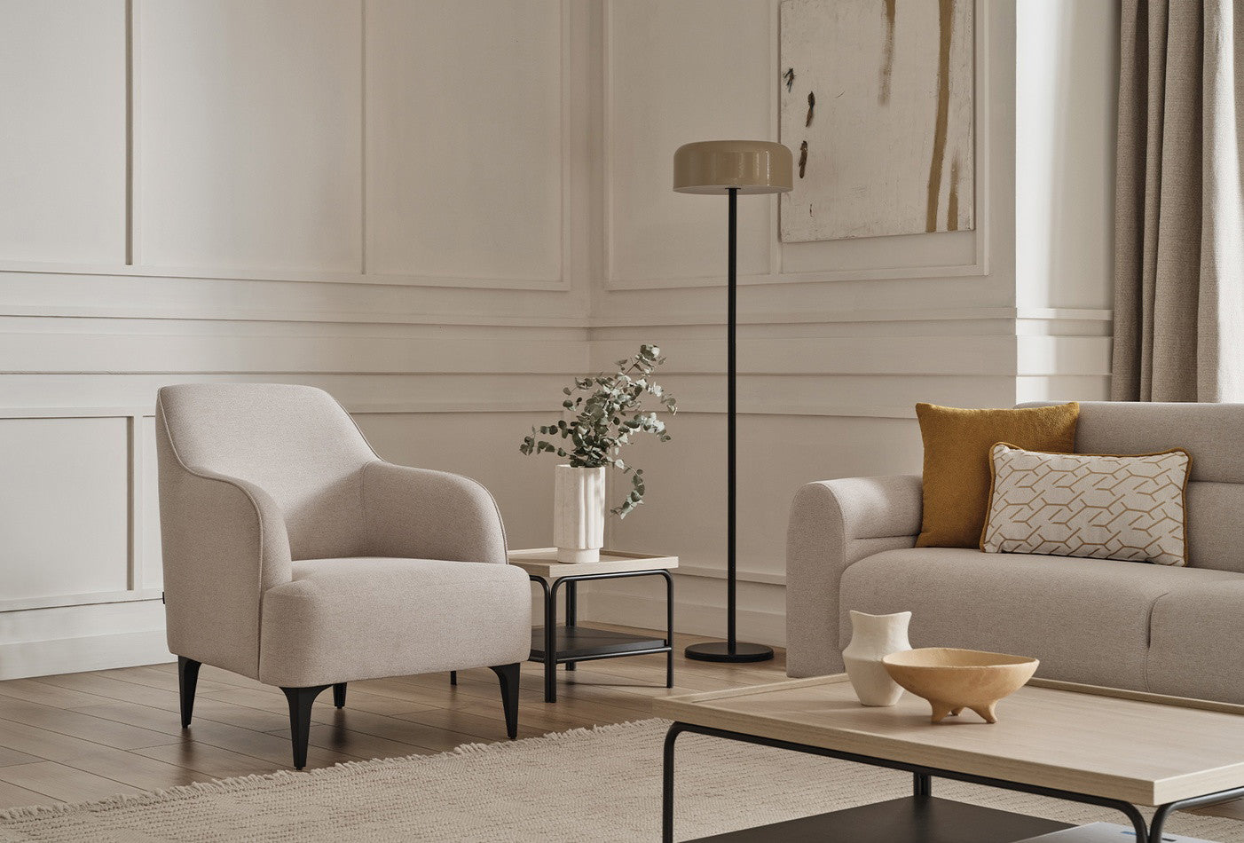 Paloma 3-Zitsbank met Slaapfunctie + Fauteuil Linnen geweven Creme - foto 5