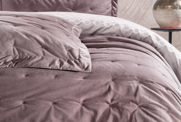Vals Asgrijs Fluweel Bed Sprei Seti Tweepersoons