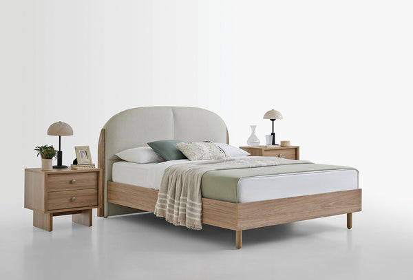 Perge Bed Incl. Hoofdbord 160X200 Cm + Kledingkast 5-deurs + Nachtkastje 2 Stuks