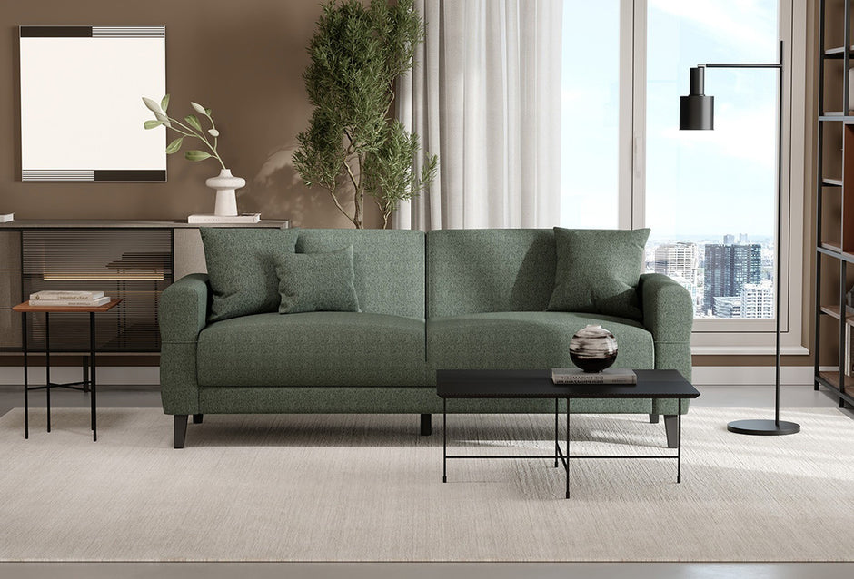 Astera Plus 3-Zitsbank met slaapfunctie Chenille Amandel Groen