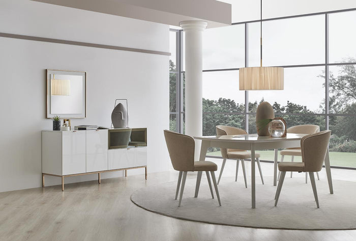 Legato Dressoir OAK poten Eettafel Vast Cordell Eetkamerstoel 4 Stuks Kleur Wit