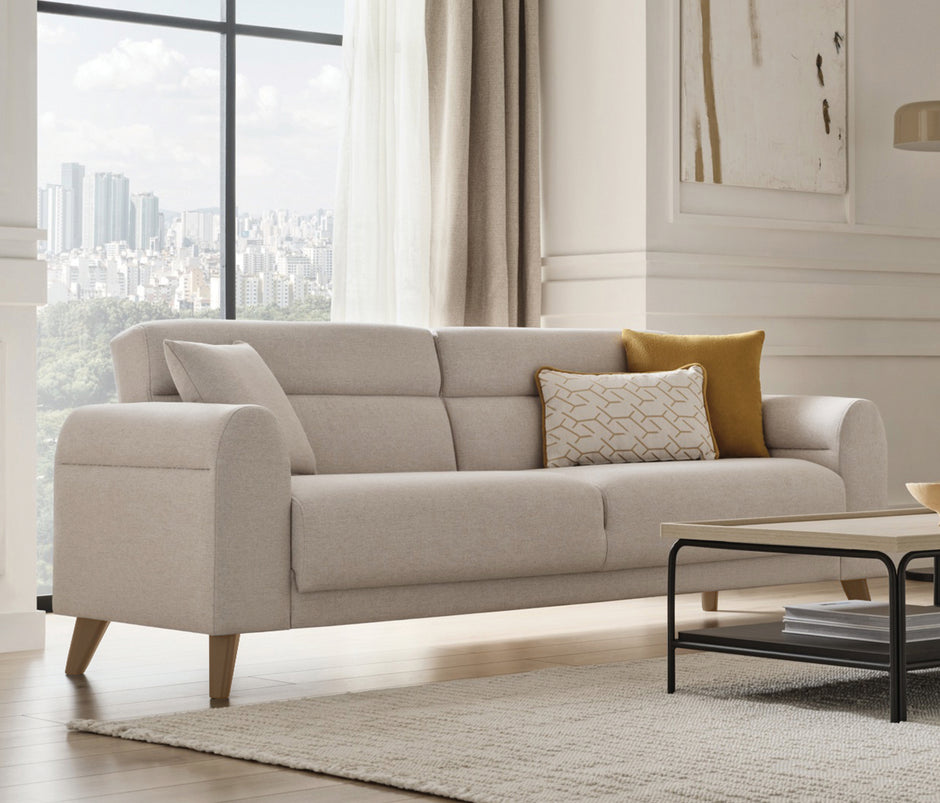 Paloma 3-zitsbank met Slaapfunctie Linnen Look Creme