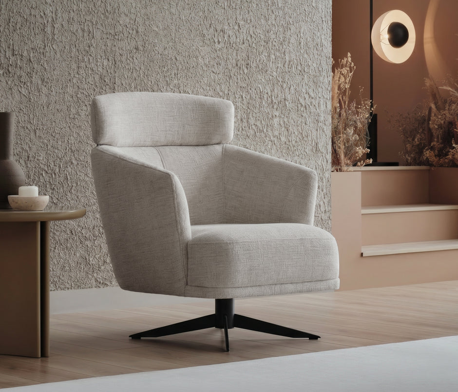 Hera Draaifauteuil met Hoofdsteun Bouclé Wit (13446922)