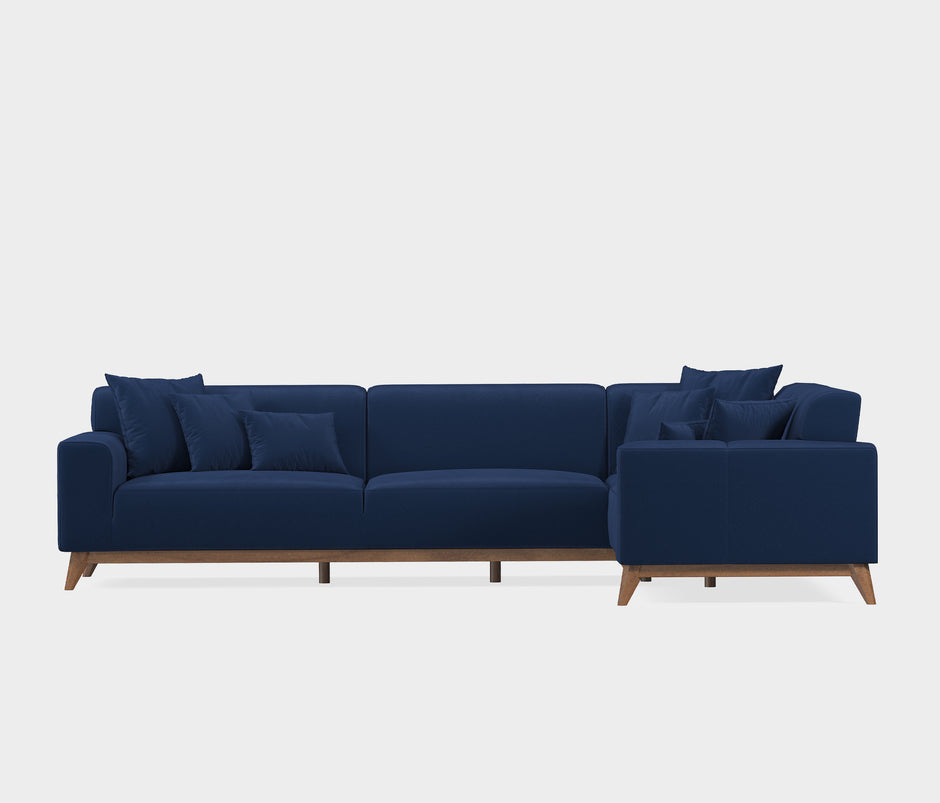 Netha Hoekbank met Slaapfunctie Rechts Mohair Look Marineblauw