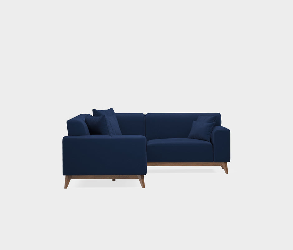 Netha Hoekbank met Slaapfunctie Rechts Mohair Look Marineblauw