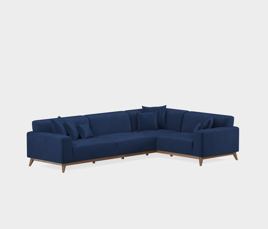 Netha Hoekbank met Slaapfunctie Rechts Mohair Look Marineblauw