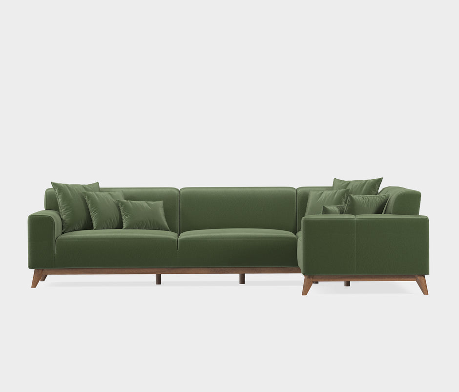 Netha Hoekbank met Slaapfunctie Rechts Mohair Look Donkergroen