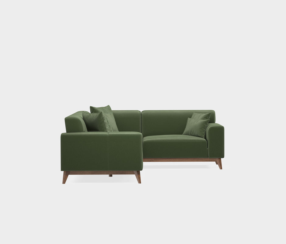 Netha Hoekbank met Slaapfunctie Rechts Mohair Look Donkergroen