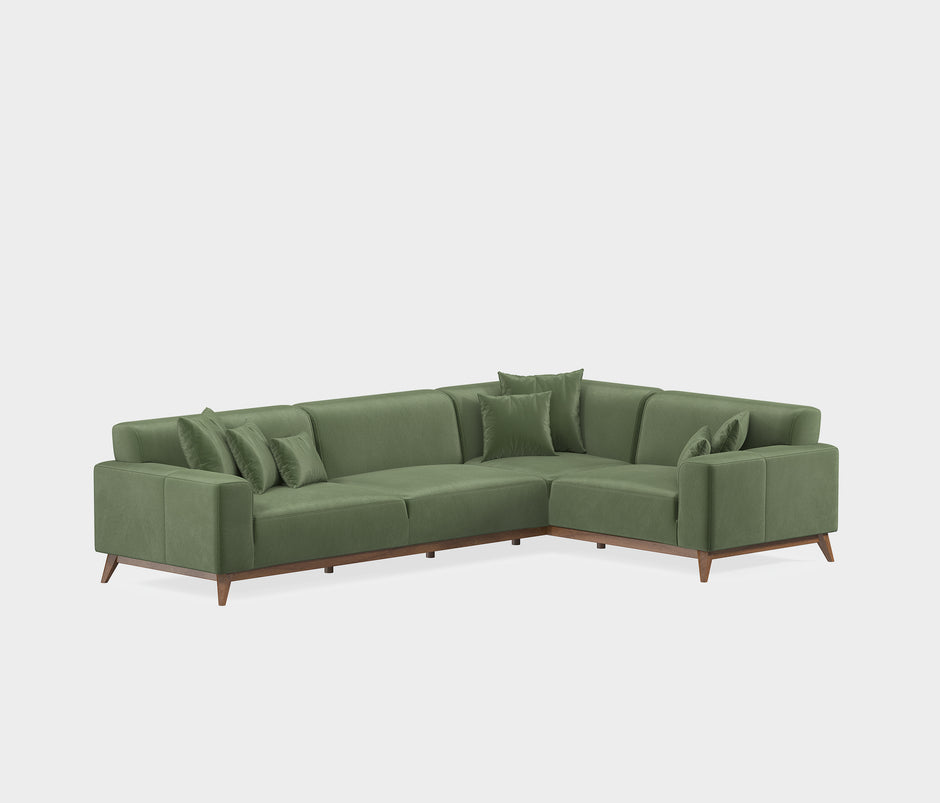 Netha Hoekbank met Slaapfunctie Rechts Mohair Look Donkergroen