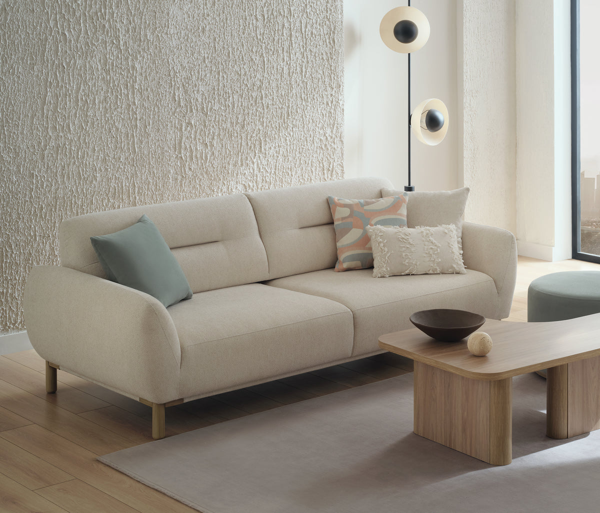 Perge 3-zitsbank met Slaapfunctie Chenille Creme - foto 4