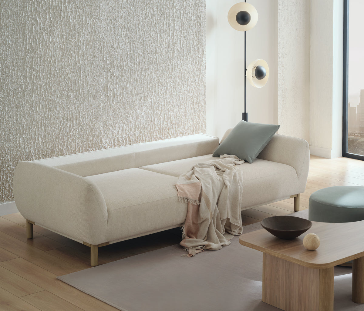 Perge 3-zitsbank met Slaapfunctie Chenille Creme - foto 5