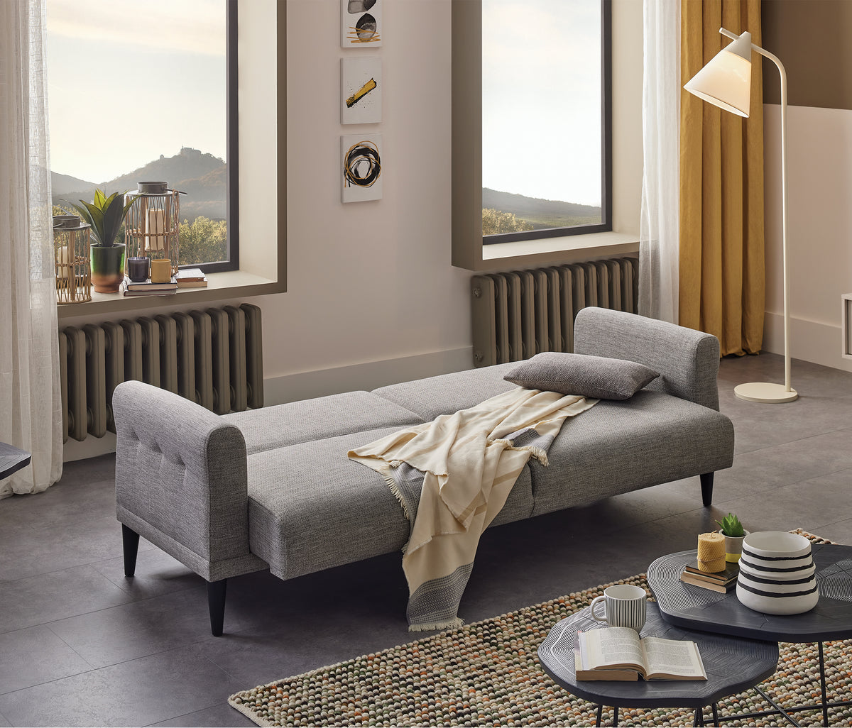 Loreto Plus 3-zitsbank met Slaapfunctie Fluweel Donkergrijs - foto 3