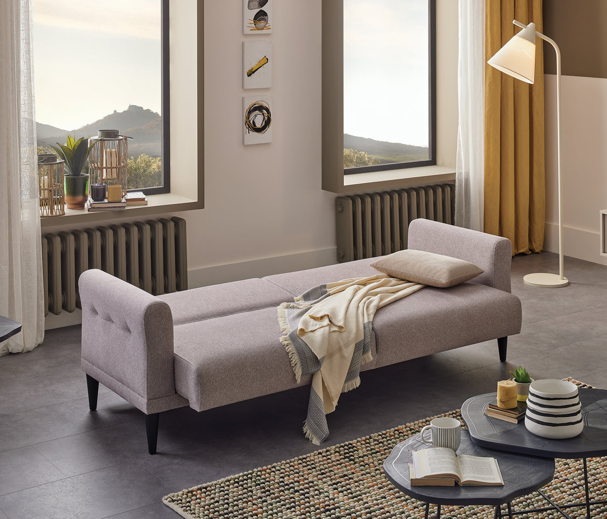 Loreto Plus 3-zitsbank met Slaapfunctie Fluweel Zand - foto 3