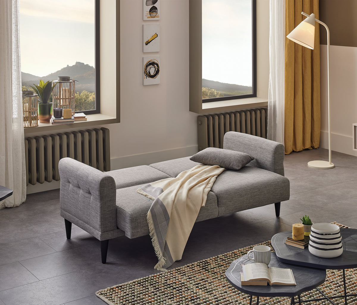 Loreto Plus 2-zitsbank met Slaapfunctie Linnen Look Donkergrijs - foto 3