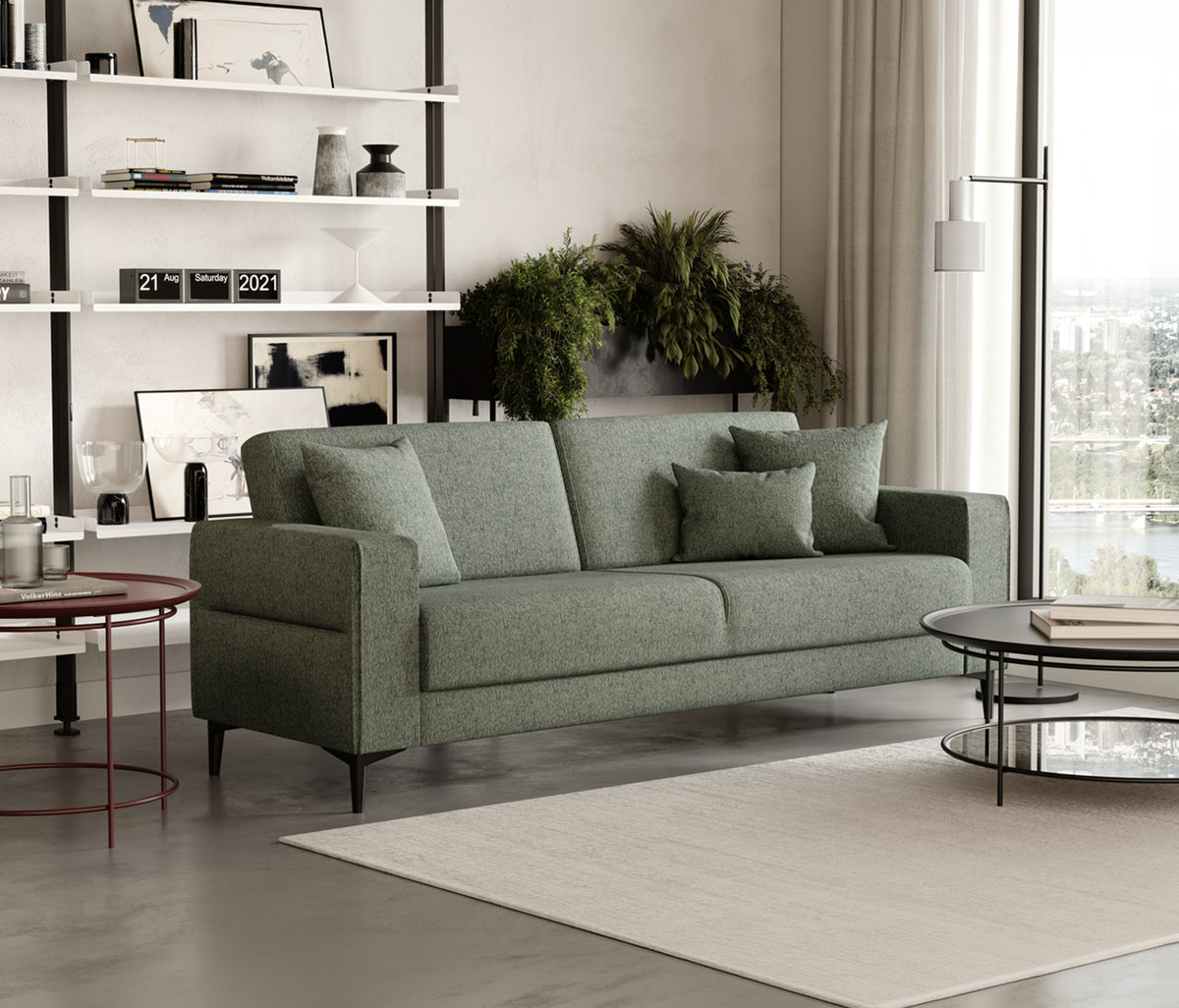 Briza Plus 3-zitsbank met Slaapfunctie Fluweel Amandelgroen - foto 3