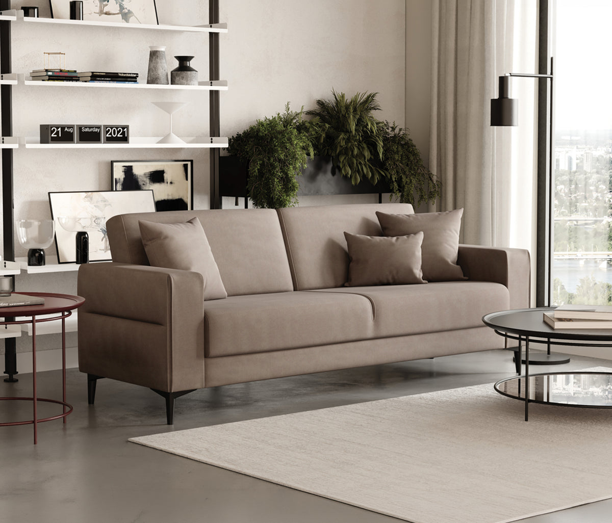Briza Plus 3-zitsbank met Slaapfunctie Fluweel Taupe - foto 3