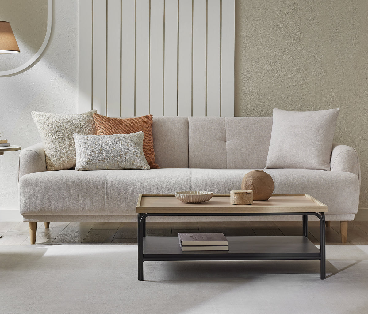 Novas 3-zitsbank met Slaapfunctie Chenille Creme - foto 2