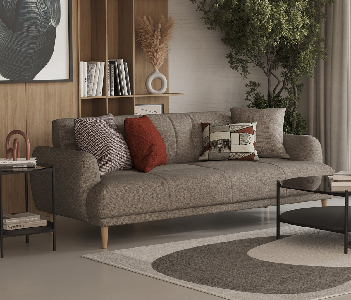 Novas 3-zitsbank met Slaapfunctie Chenille Amandelgroen - foto 3