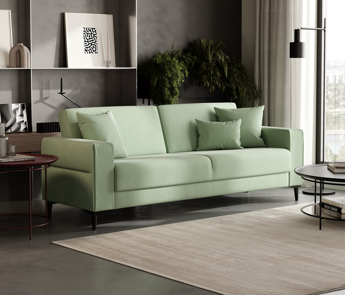 Briza Plus 3-zitsbank met Slaapfunctie Fluweel Aquagroen - foto 3