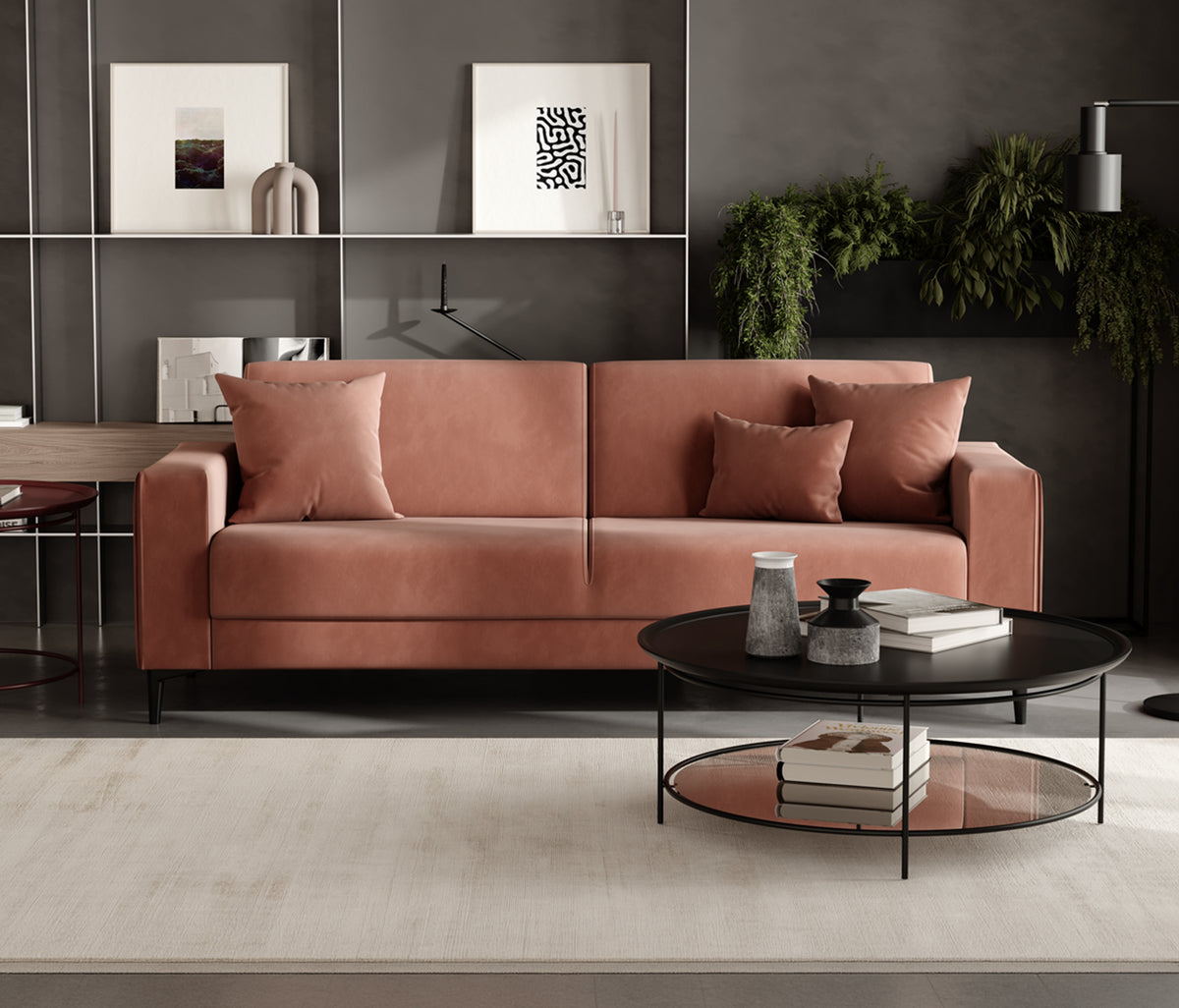 Briza Plus 3-zitsbank met Slaapfunctie Fluweel Terracotta - foto 3