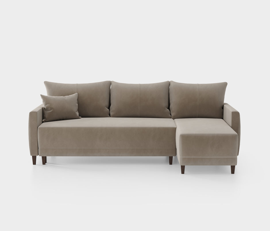 Smart Plus Hoekbank met Slaapfunctie Klein Fluweel Taupe