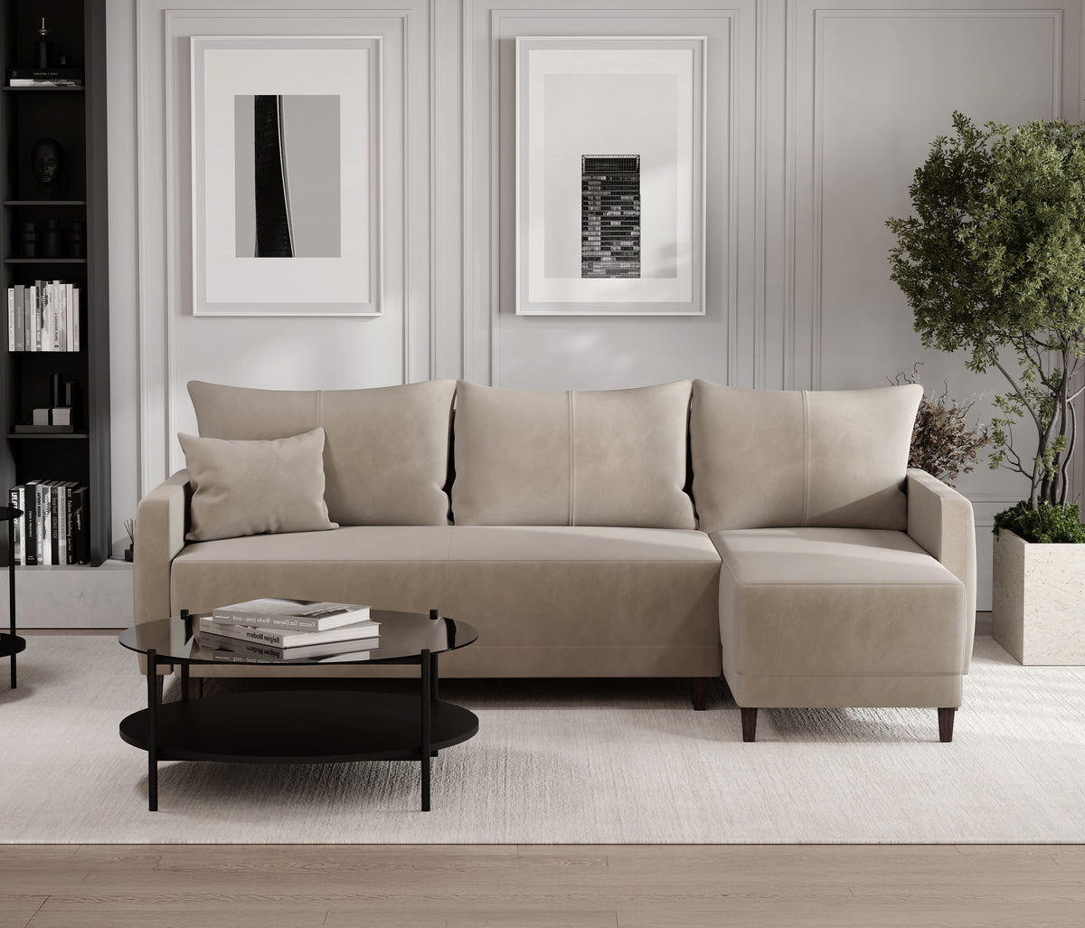 Smart Plus Hoekbank met Slaapfunctie Klein Fluweel Taupe - foto 2