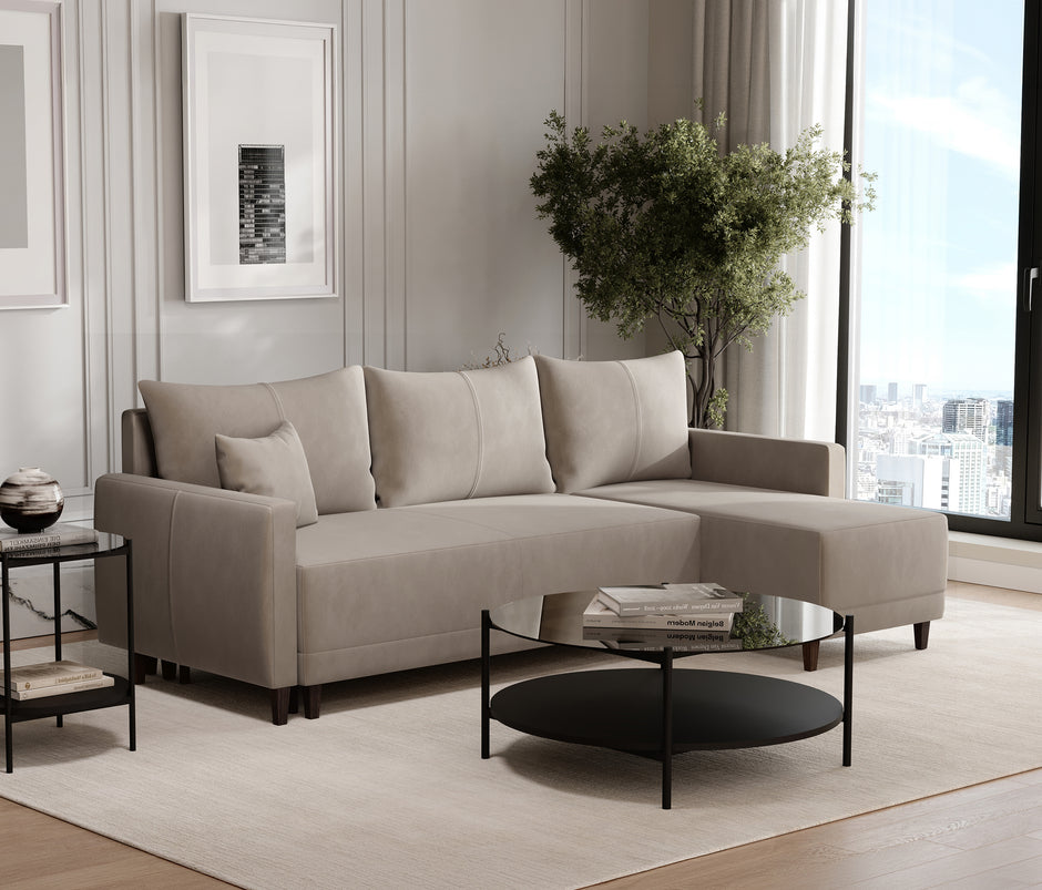 Smart Plus Hoekbank met Slaapfunctie Klein Fluweel Taupe