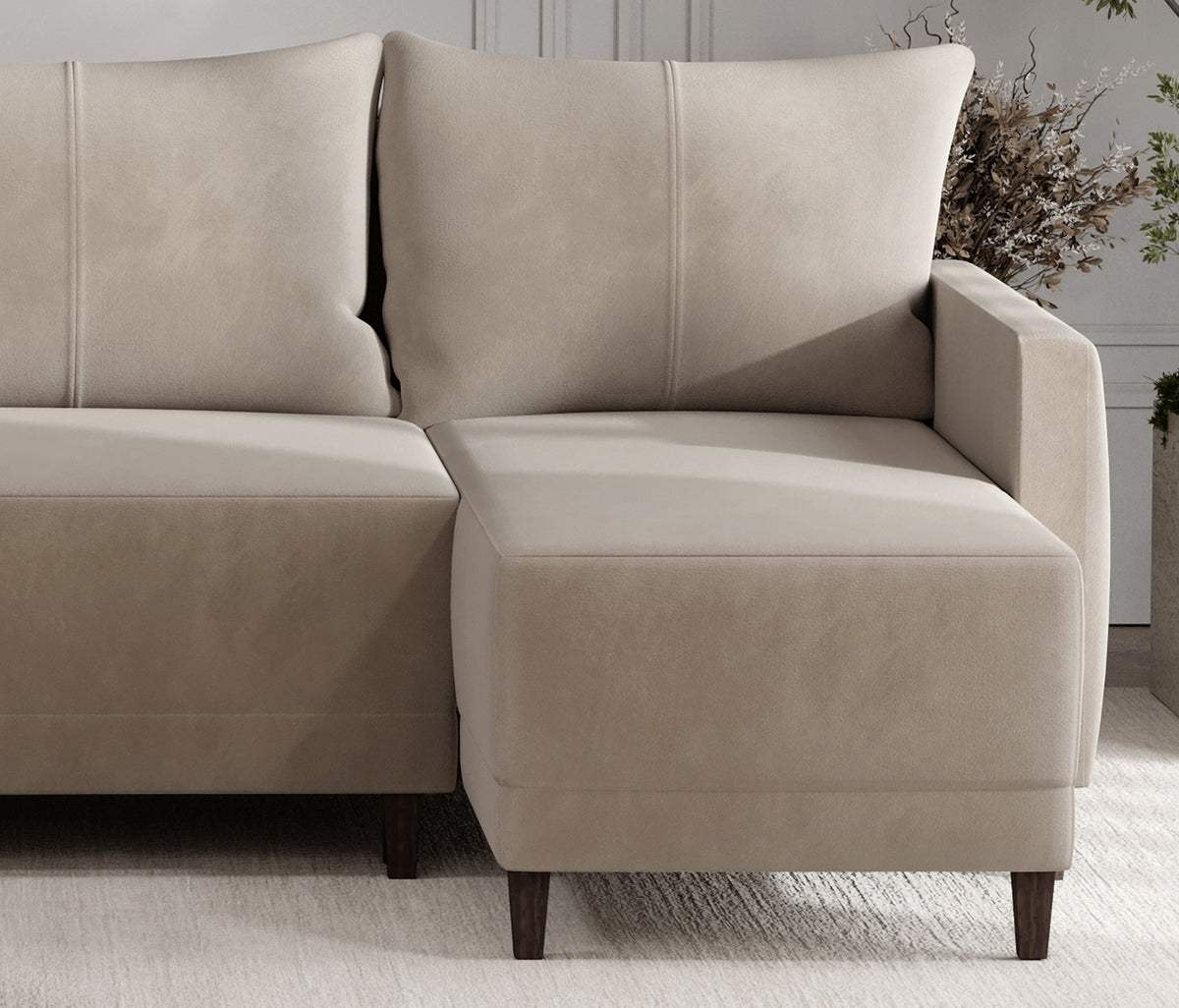 Smart Plus Hoekbank met Slaapfunctie Klein Fluweel Taupe - foto 4
