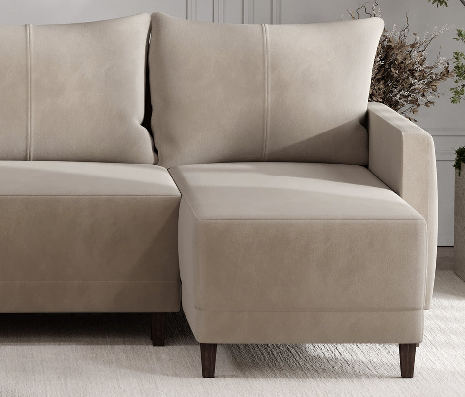 Smart Plus Hoekbank met Slaapfunctie Klein Fluweel Taupe