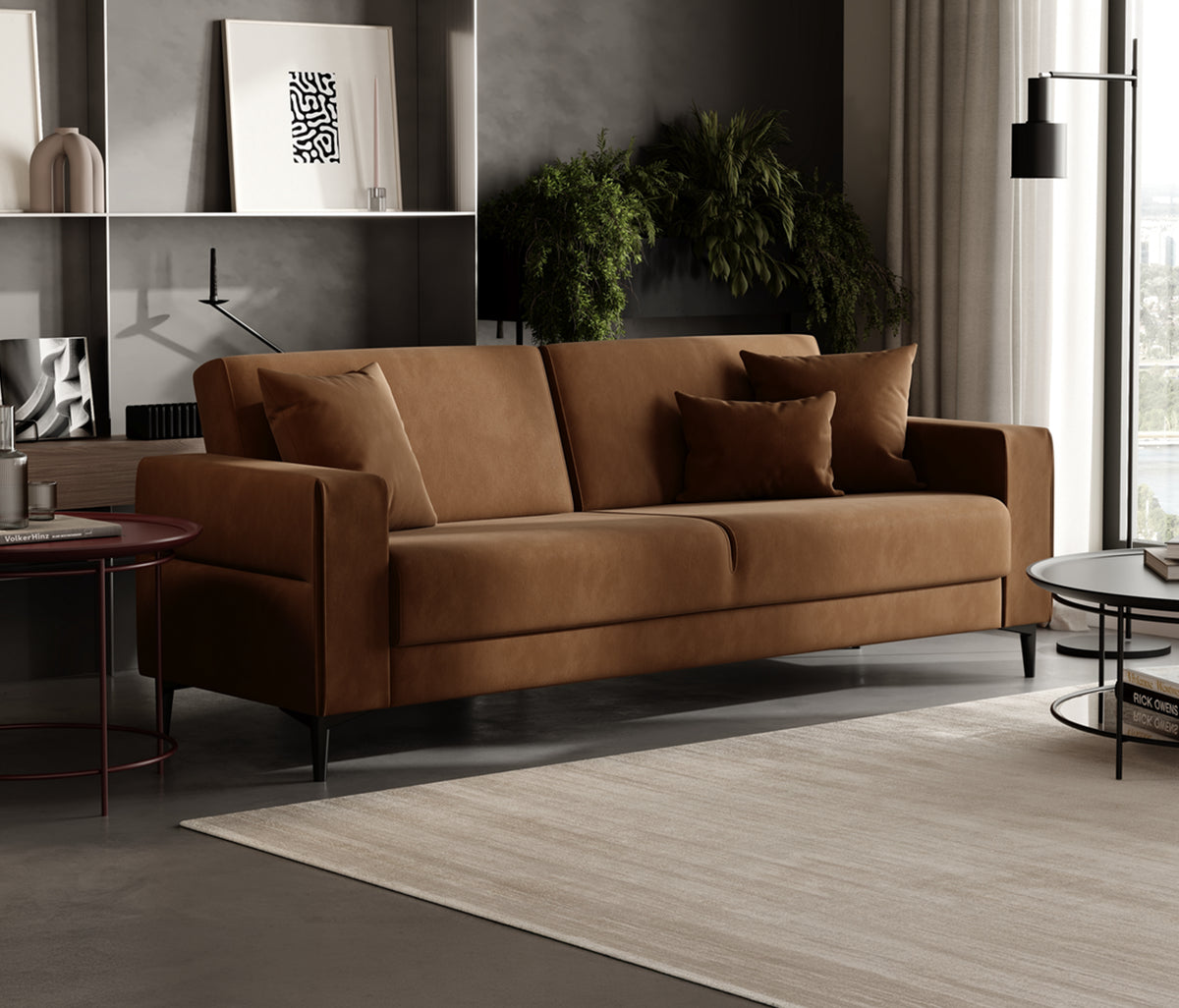Briza Plus 3-zitsbank met Slaapfunctie Fluweel Roodbruin - foto 3